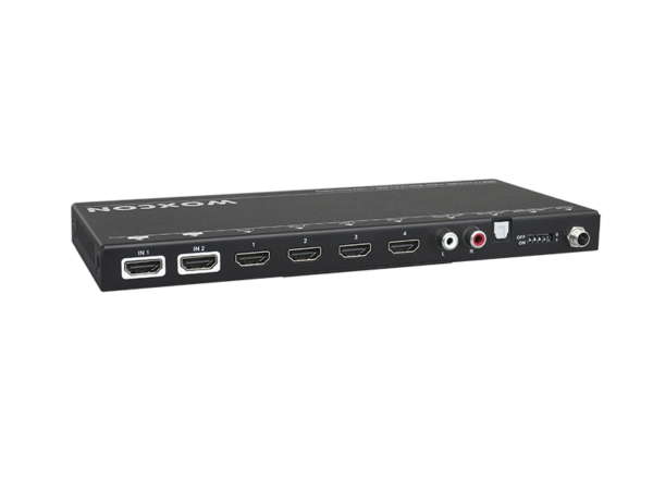 HDMI 2.0 2x4 Splitter with Audio Breakout and Down-Scaling
