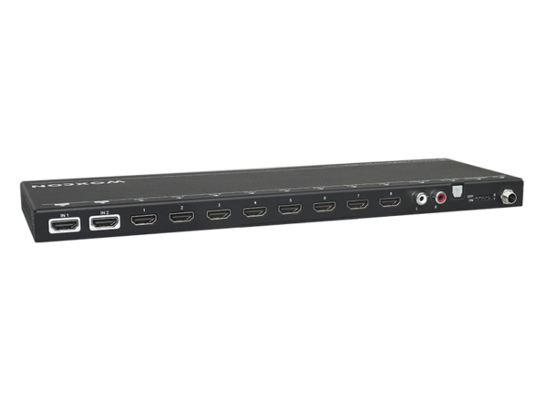 HDMI 2.0 2x8 Splitter with Audio Breakout and Down-Scaling