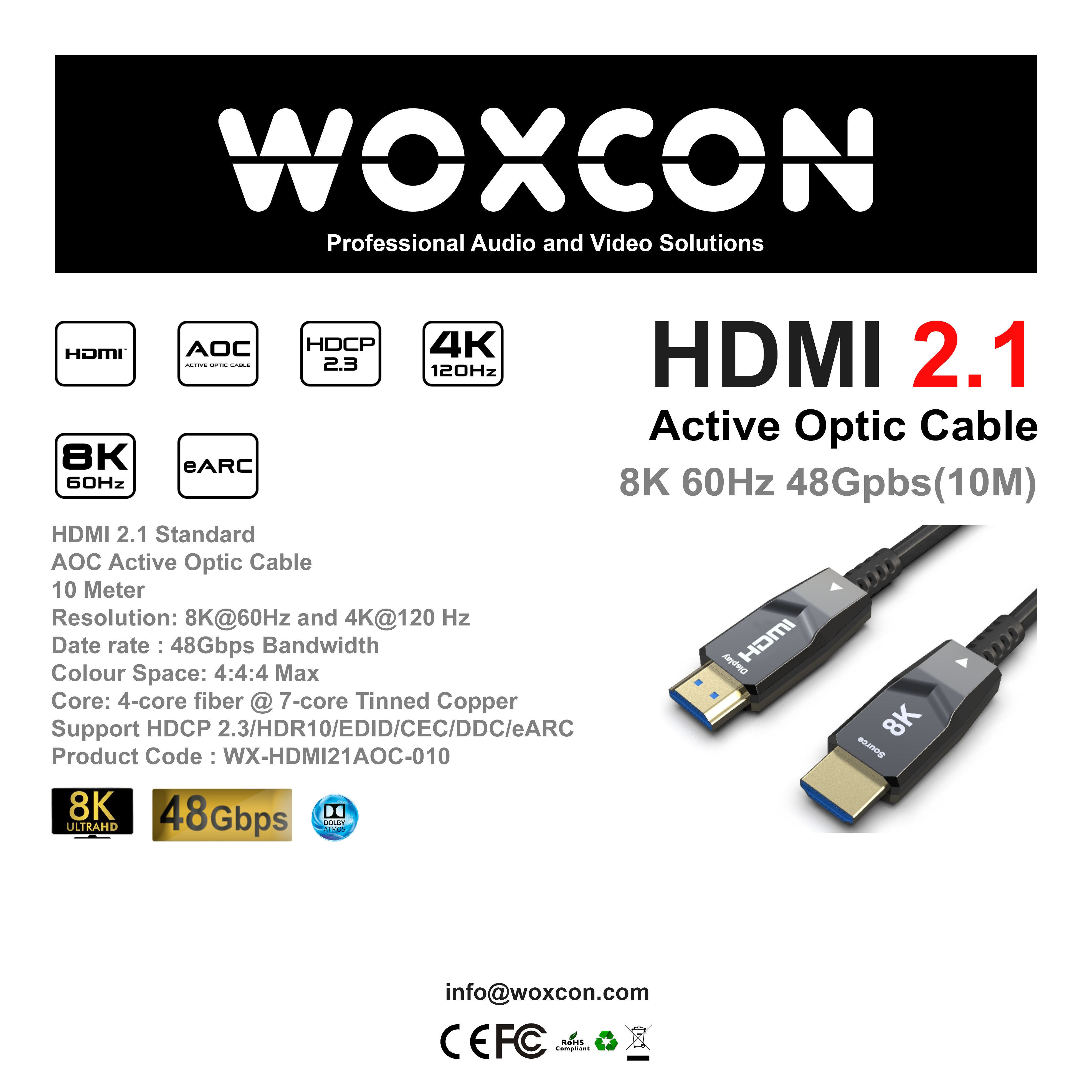 HDMI 2.1 Hybrid Active Optic Cable 8K supported 10 mt